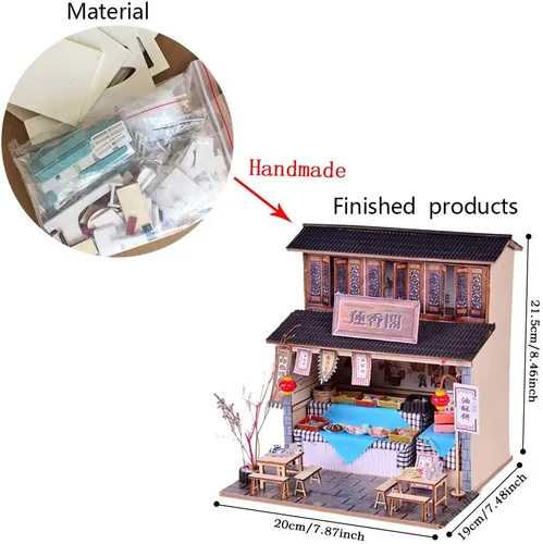 Miniatura 5 de Kit de casa de muñecas en miniatura con muebles, estilo chino 3D, casa de muñecas en miniatura de madera, kit de casa de muñecas en miniatura
