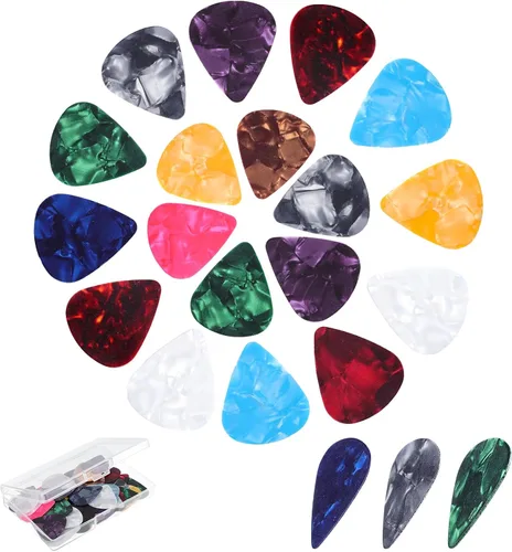 60 piezas de púas para guitarra, 3 diferentes grosores de púas de celuloide coloridas con arte abstracto para bajo, eléctrica, acústica. Regalos de