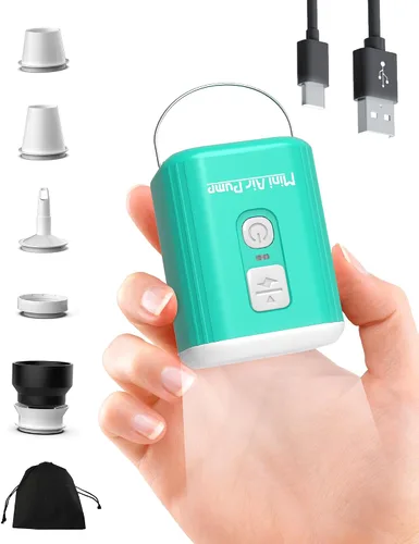 Miniatura 11 de Mini bomba de aire, bomba recargable portátil con batería de 1600 mAh, 5 boquillas, luz de campamento, inflado/desinflado rápido para inflables