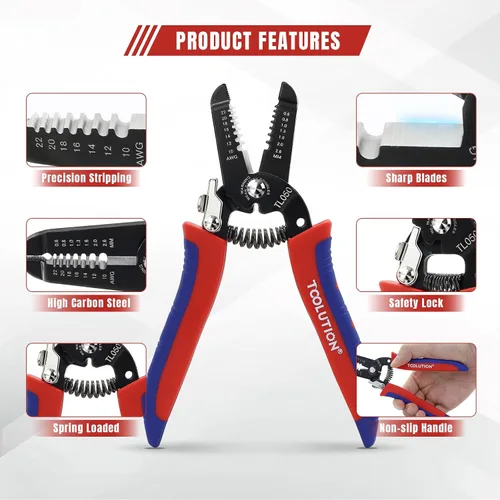 Miniatura 3 de Pelacables y cortadores pequeños para 10-22 AWG, juego de herramientas de pelado de cables eléctricos de mano con alicates con resorte y bloqueo