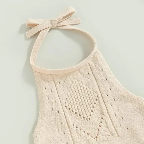 Miniatura 4 de Rtnnsbbfcm Ropa de verano para bebé recién nacida, sin mangas, cuello halter, mameluco floral con diadema de 3 piezas