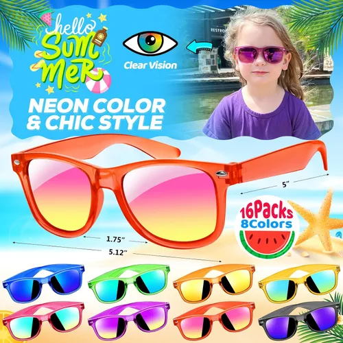 Miniatura 17 de Joycover Lentes de sol para niños a granel, recuerdo de fiesta para niños de 4 a 8 años, 24 lentes de sol translúcidos para niños con protección UV
