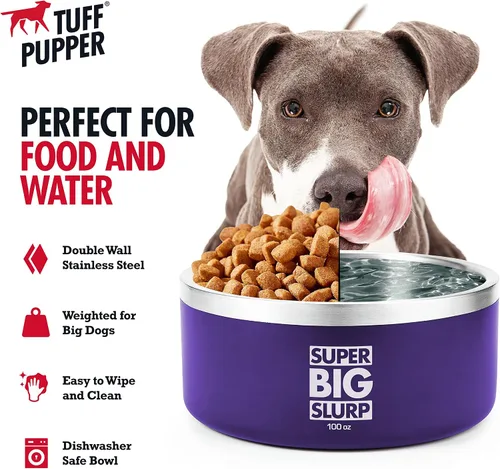 Miniatura 3 de Tuff Pupper Cuenco de acero inoxidable aislado resistente de 100 onzas para perros grandes, base antideslizante, apto para lavavajillas Púrpura Royal