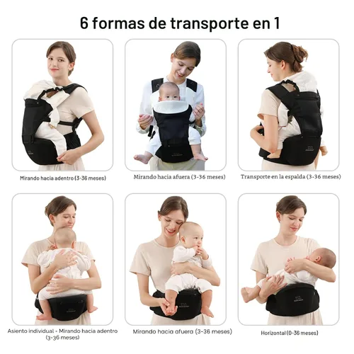 Miniatura 6 de Portabebés Bebamour con asiento de cadera, malla transpirable para todas las posiciones en el asiento de cadera y portabebés de 0 a 36 meses