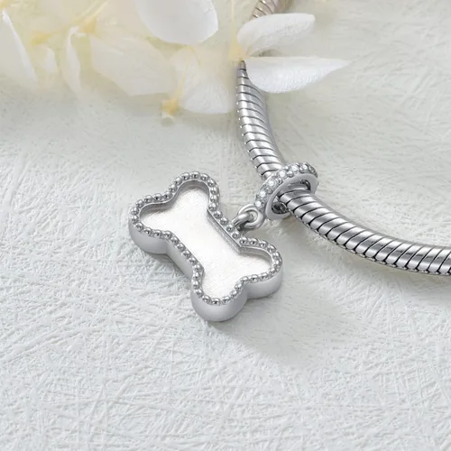 Miniatura 21 de LONAGO Abalorio personalizado con foto de plata de ley 925 con diseño de hueso de perro para pulsera