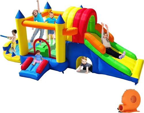 Hongcoral - Castillo inflable de rebote 8 en 1 con soplador, para niños y niños pequeños, saltadores inflables para exteriores e interiores con dos