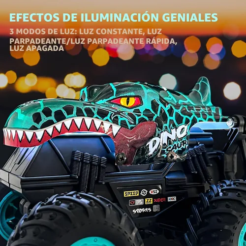 Miniatura 5 de Gohero Juguetes de Camiones Monstruo, Camiones Monstruo de Control Remoto 2.4Ghz para Niños de 4-7 años, Juguetes de Dinosaurio 1:20 con Luz