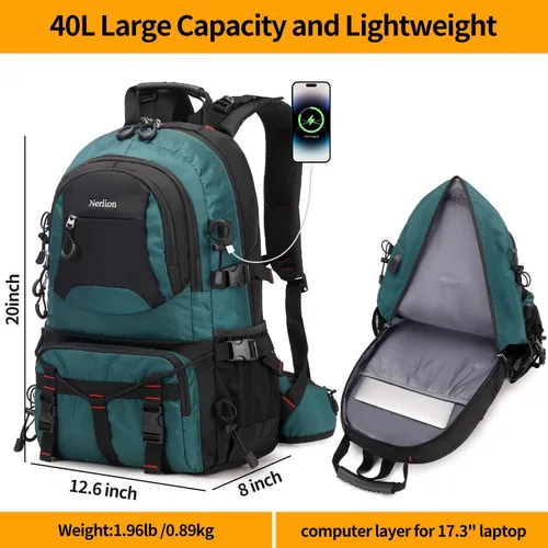 Miniatura 5 de Nerlion Mochila de senderismo de 40L, mochila de viaje para hombres y mujeres, camping, impermeable, mochila de día para senderismo al aire libre