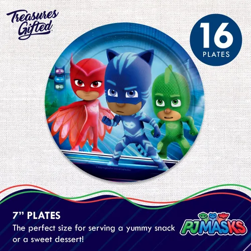 Miniatura 3 de Treasures Gifted Suministros para fiesta de cumpleaños con licencia oficial de PJ Masks - Sirve a 16 invitados - Juego clásico de vajilla PJ Masks