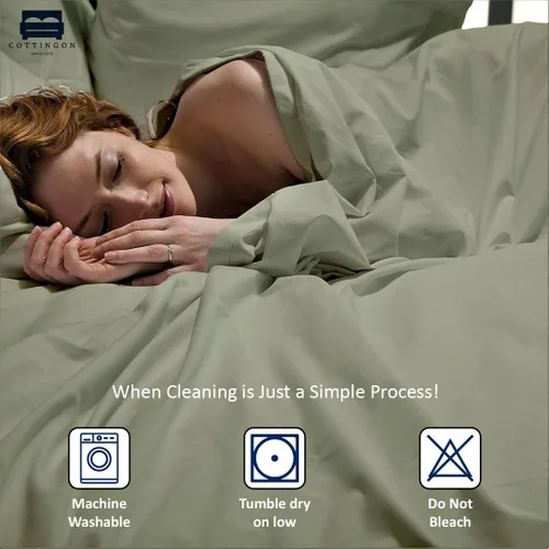 Miniatura 5 de Cottingon Juego de Sábanas Split King para Cama Ajustable, Sábanas de Cama 100% Algodón Egipcio, Incluye 2 Sábanas Bajeras Twin XL de 39X80 Salvia