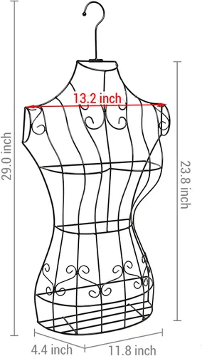 Miniatura 4 de MyGift Maniquí de torso de cuerpo completo colgante de metal negro para coser forma de vestido y exhibición de boutique