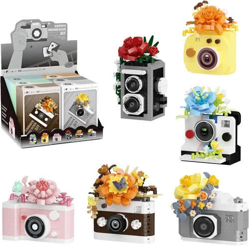 Juego de construcción de 6 mini flores con microladrillos para cámara, juguetes en miniatura para decoración del hogar, regalos creativos para