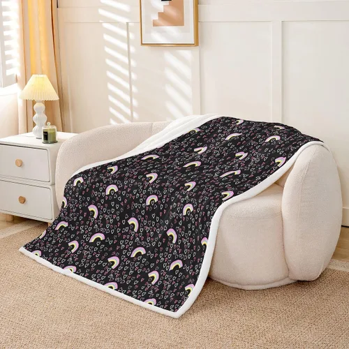 Miniatura 2 de Erosebridal Girls Fleece Blanket 40x50 Heart Rainbow Fuzzy Plush Throw for Sofa Couch Hand Drawn Sherpa Blanket Cartoon Love Geometric