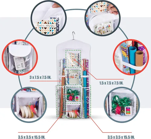 Miniatura 4 de Bolsa de regalo colgante de doble cara y organizador de papel de regalo (blanco)