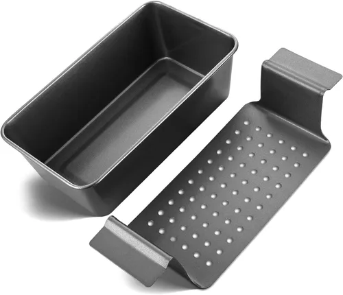 Miniatura 9 de HONGBAKE Sartén para pastel de carne con bandeja de drenaje, moldes para pan de 9 x 5 con inserto, pan de carne antiadherente para hornear, reduce