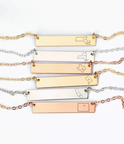 Miniatura 2 de Collar de estado, collar de ciudad, collar de Massachusetts, collar de barra horizontal, collar hipster, joyería de estado personalizada, estado