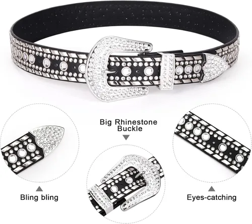 Miniatura 2 de UnFader Cinturones de diamantes de imitación brillantes para mujer, cinturones de vaquera occidentales con tachuelas para pantalones de mezclilla