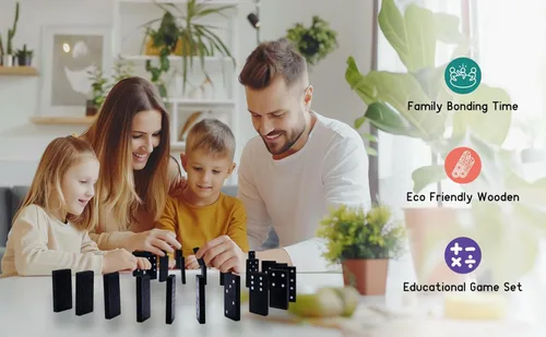 Miniatura 5 de Juego de Dominó de Madera Doble 6 de Offelec - 28 fichas de dominó negro para niños, adultos y juegos familiares Ideal para 2-4 jugadores 1