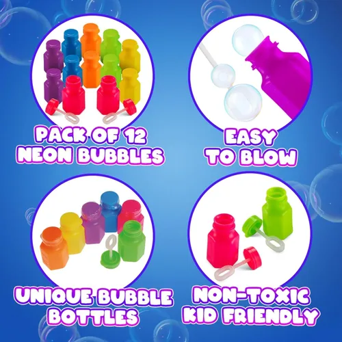 Miniatura 2 de Mini burbujas de neón para fiestas para niños, (paquete de 12) varitas y botellas a granel para soplar burbujas, recuerdos de fiesta de cumpleaños