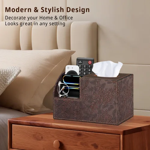 Miniatura 2 de Funda cuadrada de cuero PU para caja de pañuelos – Soporte multifuncional para caja de pañuelos, cubierta de caja de pañuelos con almacenamiento