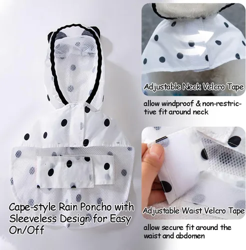 Miniatura 3 de MANON ROSA Ropa para perro: impermeable y de secado rápido para cachorros con capucha y agujero para correa, lindo poncho de lluvia con capucha