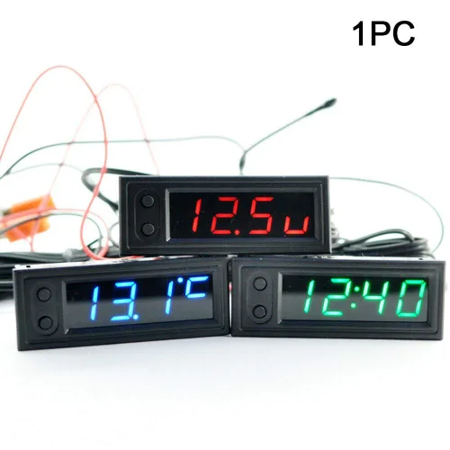 Miniatura 4 de Reloj de coche Termómetro Voltímetro Reloj de temperatura del coche - Reloj de coche 12V 3 en 1 Termómetros Voltímetro Medidor Reloj electrónico LED