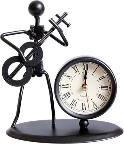 Miniatura 8 de Reloj despertador de instrumentos musicales, reloj creativo de escritorio pequeño de acero inoxidable, reloj de personalidad retro, artesanía