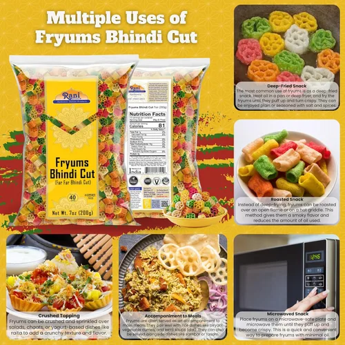 Miniatura 4 de Rani Far Far / Fryums (pellet de trigo y tapioca) Forma Bhindi 7 oz (200 g) ~ Vegano, Kosher, sin cocinar, utilizado para hacer papad, bhungra