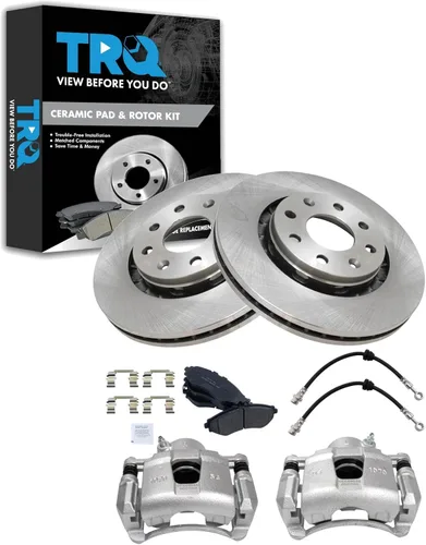 Miniatura 14 de TRQ Juego de pastillas de freno delanteras y rotores de cerámica, pinzas, mangueras, compatibles con Honda Odyssey 2005-2010