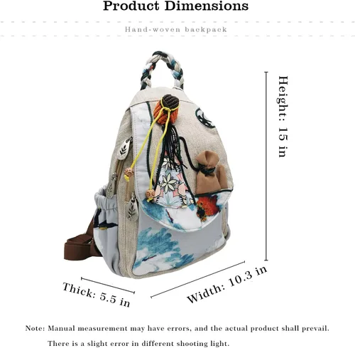 Miniatura 149 de HUANGGUOSHU Mochila de algodón tejida de algodón bohemio con bordado de lona estilo bohemio con múltiples bolsillos retro linda mochila cartera
