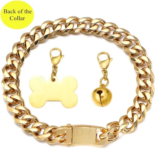 Miniatura 5 de Collar de oro para perro de 18 quilates, cadena de eslabones cubanos de 0.591 in/0.748 in de ancho, a prueba de mordidas, fuerte entrenamiento