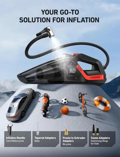 Miniatura 4 de AstroAI - Aspiradora de coche 4 en 1 y compresor de aire para neumáticos portátil con accesorios, pantalla digital de doble valor, 150 PSI, bomba