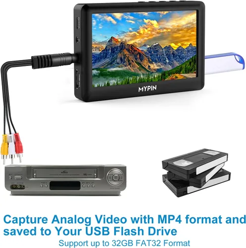 Miniatura 4 de Convertidor de video a digital, caja de captura de video AV de 4.3 pulgadas/reproductor de video, grabación de video desde VHS, HI8, videocámara