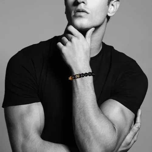 Miniatura 71 de SUMMER LOVE Regalos para el Día del Padre, pulsera con inicial de piedra de ónix negro de 0.394 pulgadas para hombres, pulsera de cuerda trenzada