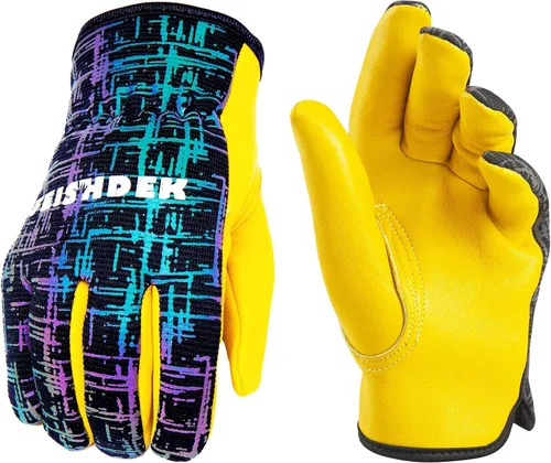 Guantes de trabajo de jardinería de cuero para niños, guantes de seguridad, diseño reflectante transpirable, para niños para jardinería y exteriores