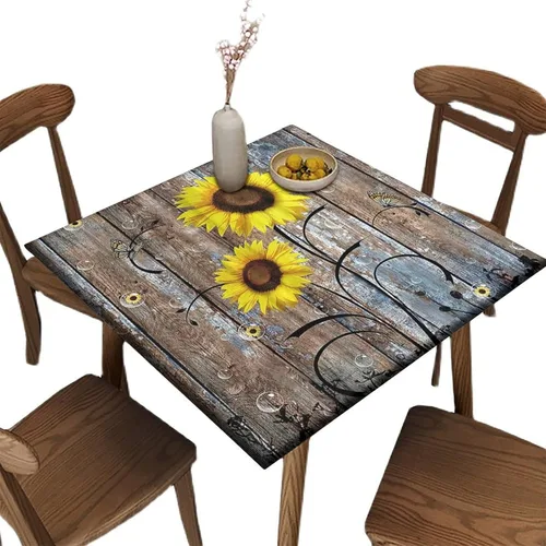Miniatura 19 de Mantel ajustable con diseño de girasol redondo, borde elástico amarillo, mantel de poliéster para interiores y exteriores, fiesta, cena, patio