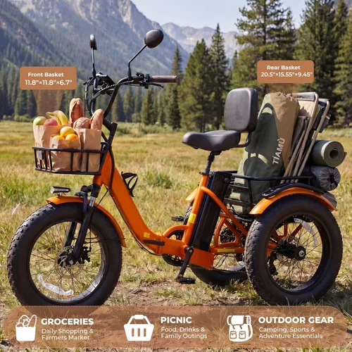 Miniatura 9 de Electric Tricycle for Adults 750W(Peak 1350W) 48V15.6Ah Etrike 20"x4" Fat Tire Electric Trike 3-Wheel Aluminum Alloy Folding Electric Tricycle Max
