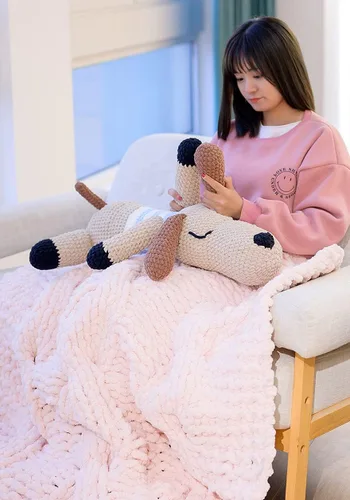 Miniatura 3 de Hilo de felpilla de punto grueso para mantas de tejer a mano, súper suave para mantas grandes jumbo (color rosa claro)