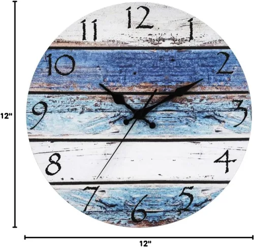 Miniatura 8 de Bernhard Products Reloj de pared rústico de playa de 12 pulgadas, redondo, silencioso sin tictac, de cuarzo, funciona con pilas, aspecto de madera