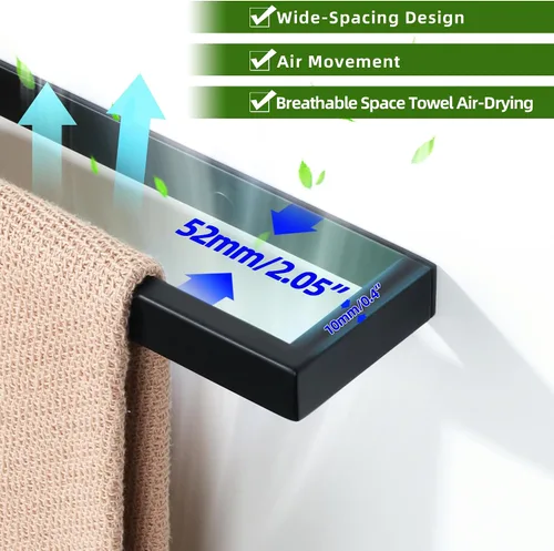 Miniatura 5 de Alise Toallero de mano de 8 pulgadas para montaje en pared de baño, color negro mate, toallero para baño, toallero de acero inoxidable SUS304