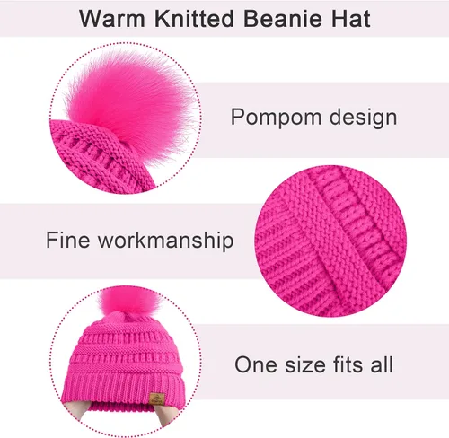 Miniatura 3 de URATOT Conjuntos de punto cálido de invierno, gorro de punto, bufanda, cubierta facial, guantes para pantalla táctil, para hombres y mujeres