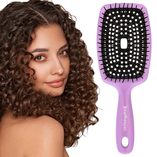 Curl Keeper Flexy - Cepillo de pelo morado para desenredar con cerdas flexibles para uso en la ducha, peinar rizos y eliminar nudos, accesorios