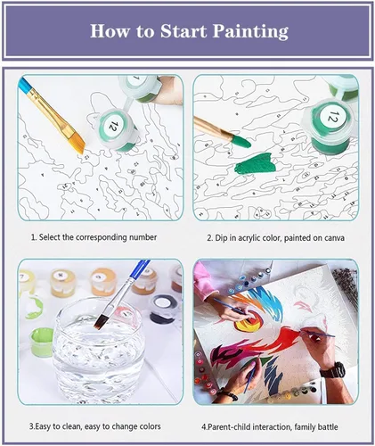Miniatura 6 de VIGEGU Paquete de 4 pinturas por números para adultos, lienzo enmarcado, con caballete de madera, pintura por números para niños de 8 a 12 años