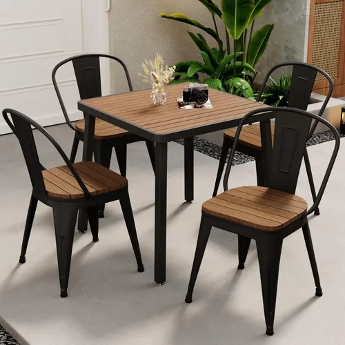 Alunaune Juego de 4 sillas de comedor de metal para exteriores de 18 pulgadas, con respaldo alto, taburetes de bar industriales apilables de hierro,
