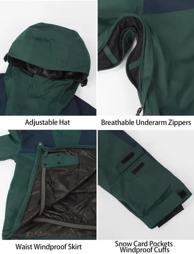 Miniatura 19 de GSOU SNOW Chaqueta de esquí para hombre, abrigo de nieve para snowboard, cálido, invierno, impermeable, con capucha