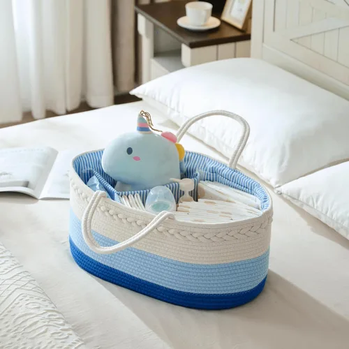 Miniatura 2 de luxury little Organizador de pañales, cesta grande de cuerda de algodón para bebé, organizador de cambiador para almacenamiento de pañales de bebé