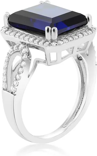 Miniatura 20 de Gem Stone King 5-8 Cttw Halo Ring for Women 925 Sterling Silver Emerald Cut 12X10MM Gemstone Birthstone Fine Jewelry for Her Mom Wife