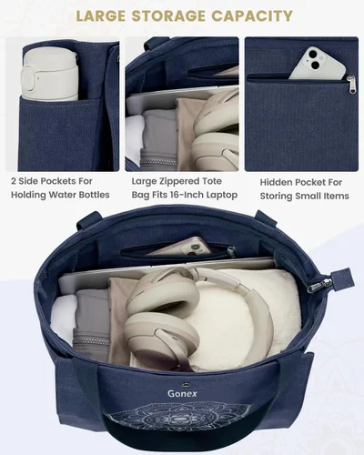 Miniatura 3 de Gonex Bolsa para Esterilla de Yoga, Bolsa de Gimnasio Tipo Tote con Múltiples Bolsillos para Mujeres y Hombres, Portaesterillas de Yoga de Lona