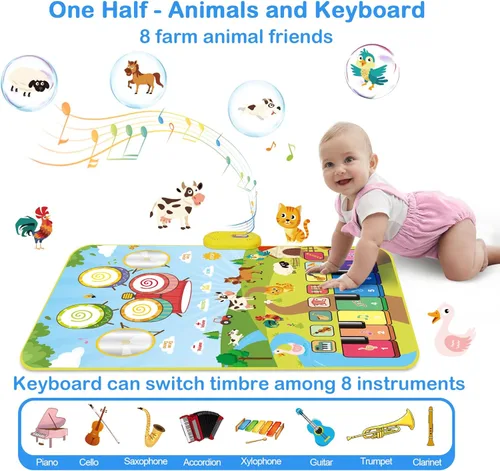Miniatura 2 de FOKI Alfombrillas de piano, 3 en 1, tapete de juego musical de animales con piano y tambor para juguetes Montessori sensoriales de aprendizaje Agua