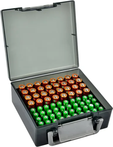 Miniatura 10 de FULLCASE Organizador de almacenamiento de baterías con soporte para 72 pilas AA AAA, cajas contenedor para garaje, organizador para cajones del Negro
